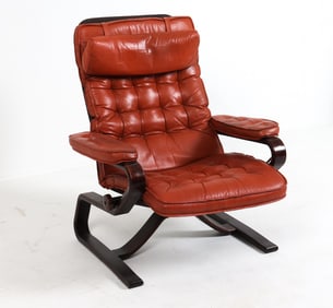 NORWEGIAN BEECH & LEATHER EASY CHAIR C. 1970S