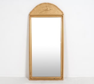 SWEDISH PAINTED PINE WALL MIRROR W/ DEER C. 1940S