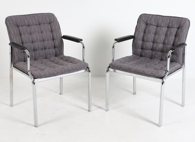 PAIR OF KINNARPS SWEDISH CHROME STEEL ARMCHAIRS