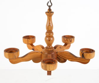 SWEDISH PINE CANDLE HOLDER CHANDELIER C. 1970S