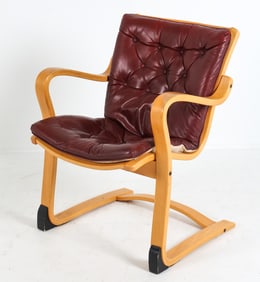 GUSTAV AXEL BERG BEECH & LEATHER EASY CHAIR 1960S