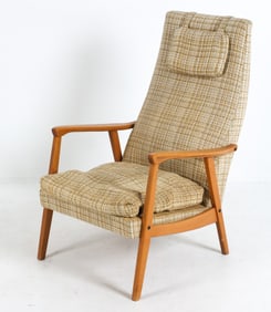 SCANDINAVIAN HIGH-BACK BEECH LOUNGE CHAIR C. 1960S