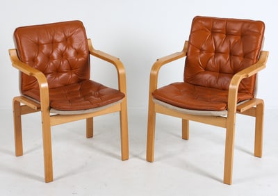 PAIR NOBORU NAKAMURA BEECH LOUNGE CHAIRS C. 1970S