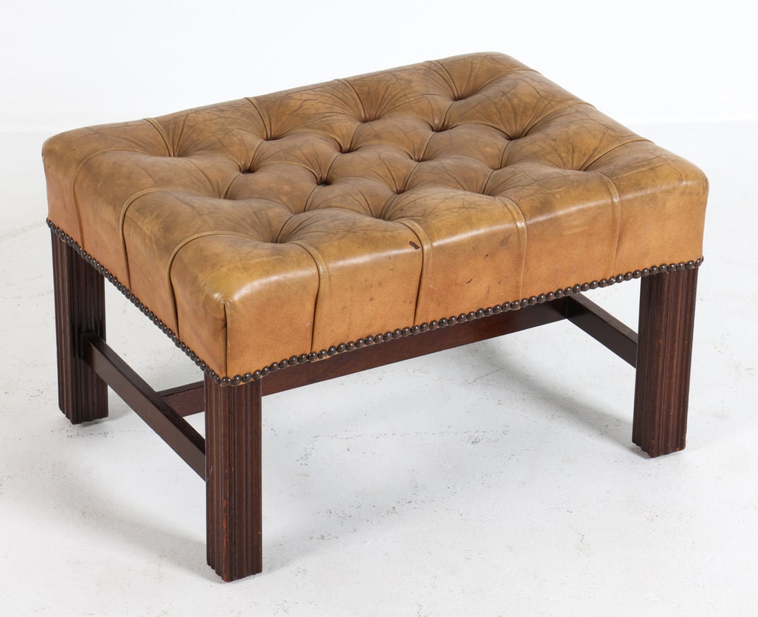 CHESTERFIELD STYLE ENGLISH LEATHER OTTOMAN (1 of 16)