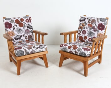 PAIR OF SWEDISH BRUTALIST PINE LOUNGE CHAIRS 1970S