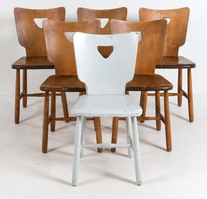 (6) SWEDISH BEECH SPORT CABIN CHAIRS C. 1940S