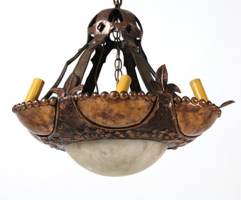 JUGEND COPPER & MARBLE CHANDELIER 1960S