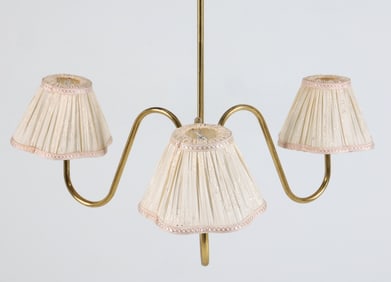 SWEDISH BRASS & TEAK CHANDELIER C. 1960S