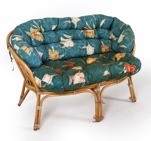 MID-CENTURY SCANDINAIVAN BAMBOO & RATTAN LOVESEAT