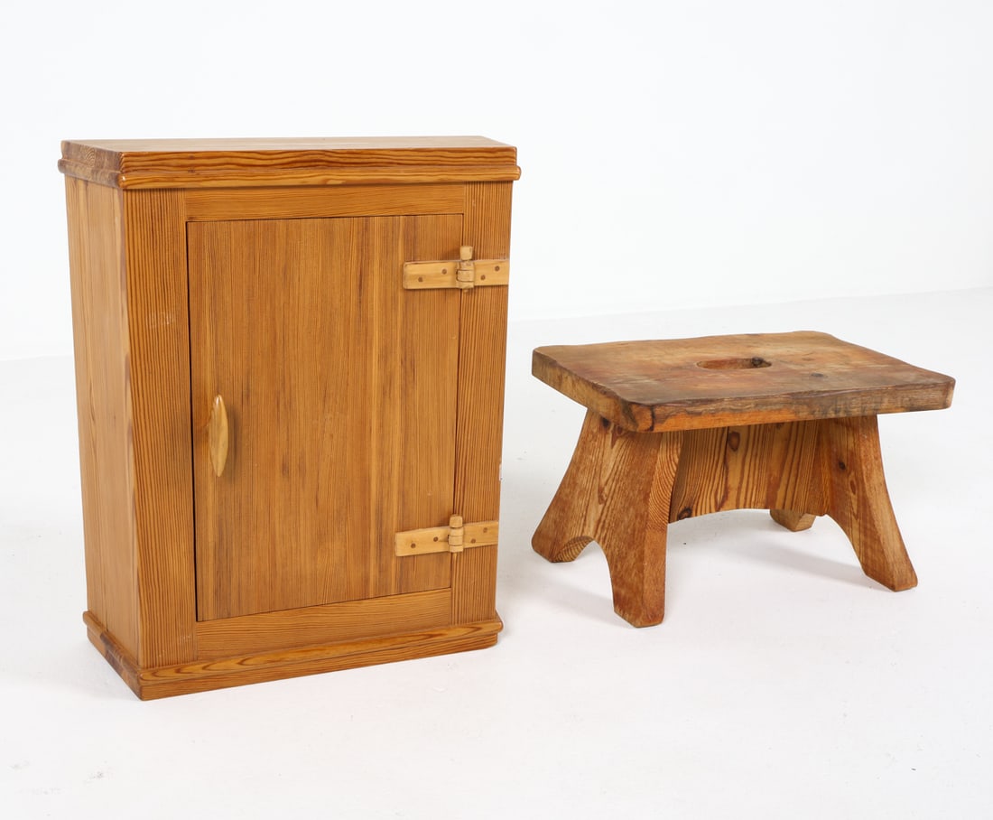 SCANDINAVIAN PINE WALL CABINET & FOOT STOOL (1 of 15)