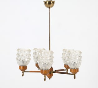 SWEDISH TEAK & GLASS CHANDELIER C. 1960S