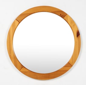 SWEDISH PINE ROUND WALL MIRROR C. 1970S