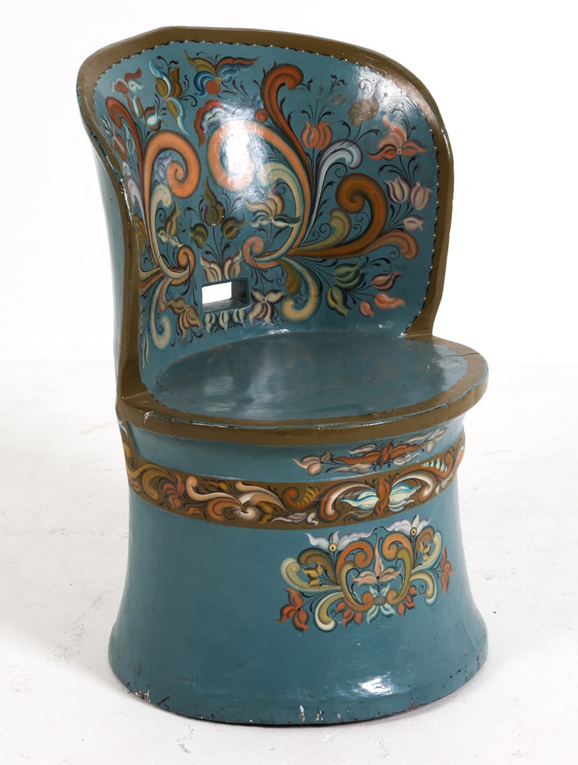 NORWEGIAN PAINTED PINE KUBBESTOL CHAIR 19TH C. (1 of 20)