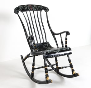 SCANDINAVIAN PAINT DECORATED ROCKING CHAIR 1970S