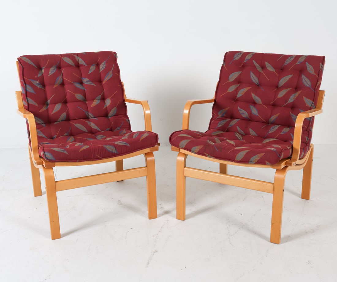 PAIR OF OSTERGAARD STYLE BEECH LOUNGE CHAIRS (1 of 12)
