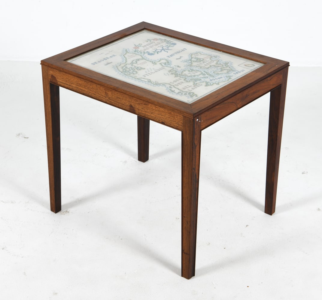 DANISH ROSEWOOD & NEEDLEPOINT SIDE TABLE C. 1960S (1 of 18)