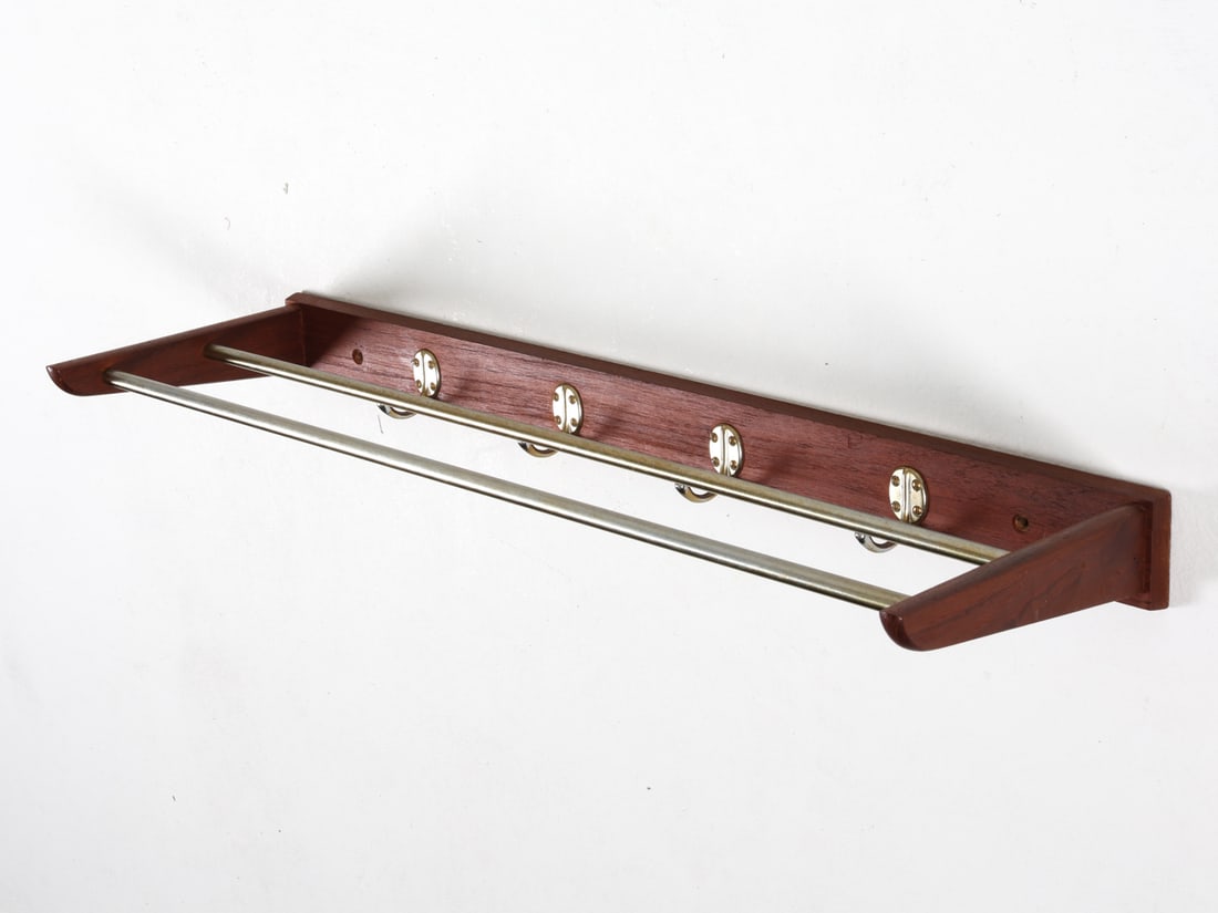 MID-CENTURY DANISH TEAK COAT RACK SHELF C. 1960S (1 of 16)