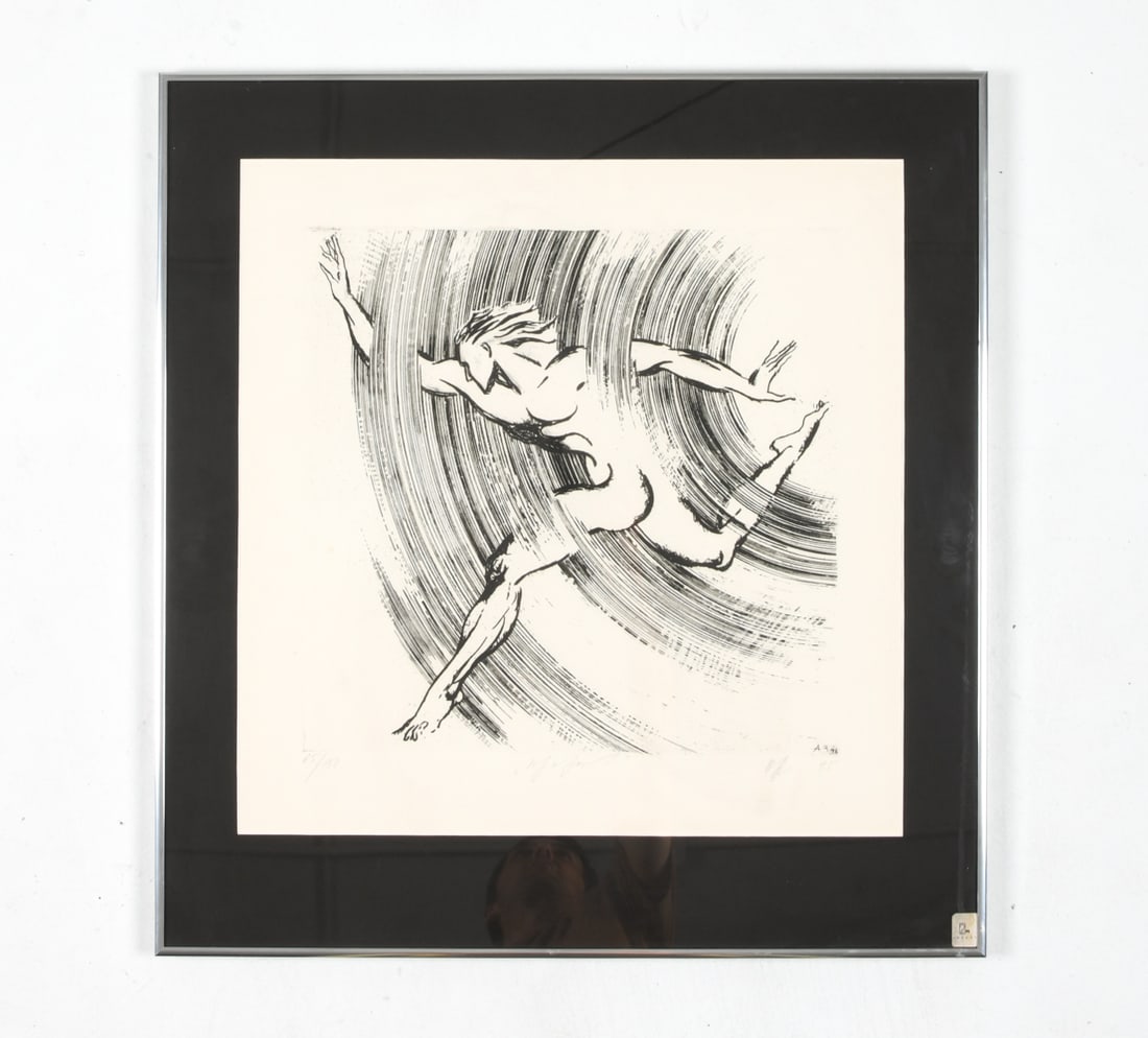 VASILIJ NIKOLAEVITJ (RUSSIAN) PLATE ETCHING: Signed by artist to margin. Dated 93. Titled 'Prorov' or Breakthrough in Russian. Edition 65/150 Label and artist bio to verso. Frame: H 27.75" x W 24.25" Sight: H 19.75" x W 19.25" Condition: Minor s