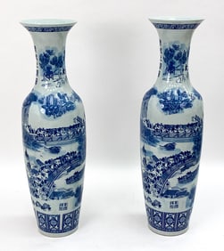 PAIR OF LARGE BLUE & WHITE CHINESE PORCELAIN VASES