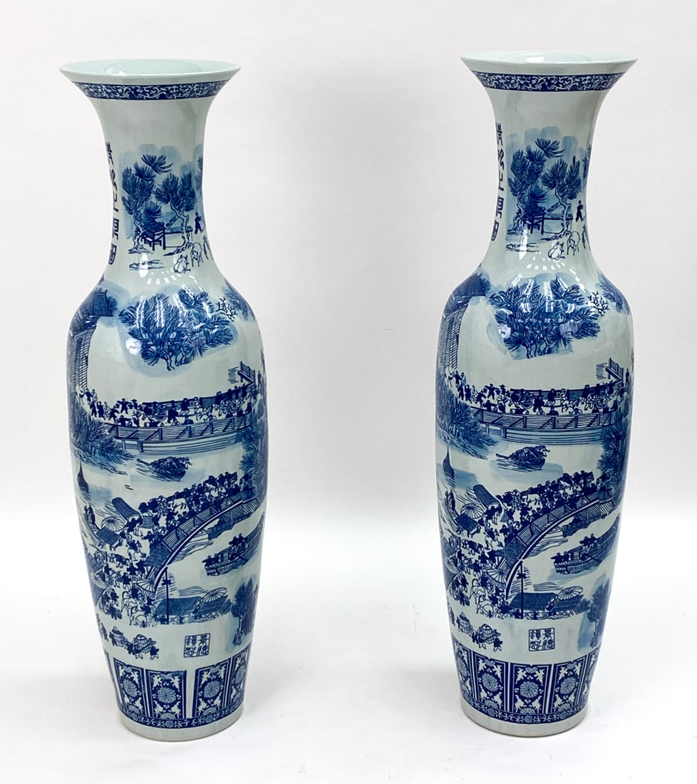 PAIR OF LARGE BLUE & WHITE CHINESE PORCELAIN VASES (1 of 12)