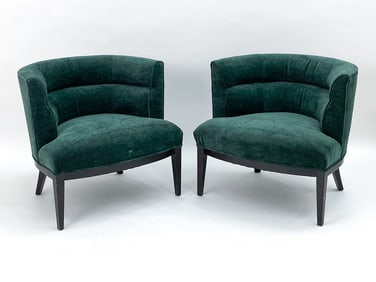 PAIR OF GREEN CHANNEL-BACK LOUNGE CHAIRS