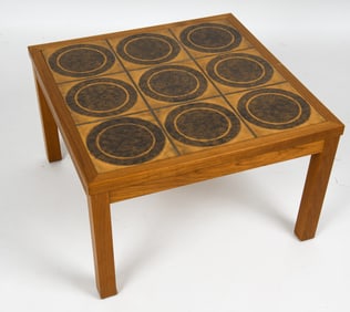 MID-CENTURY DANISH CERAMIC TEAK & TILE SIDE TABLE
