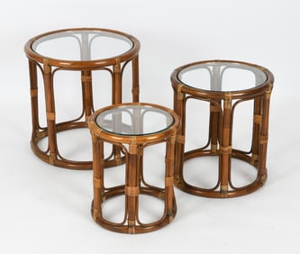 BAMBOO & GLASS TOP NESTING TABLE SET