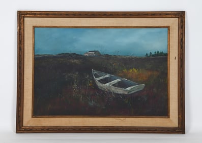 20TH C. LAKESIDE LANDSCAPE O/C PAINTING