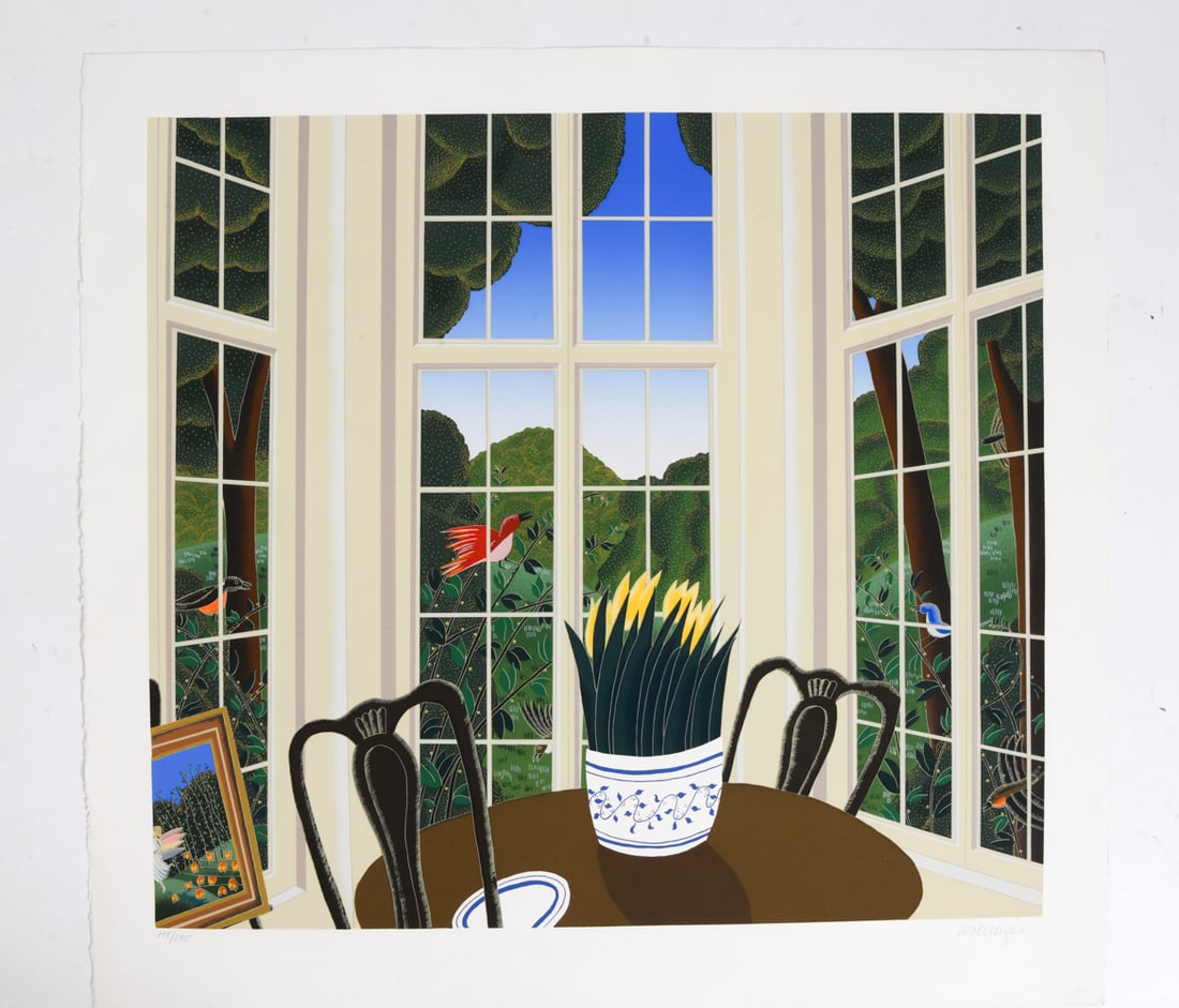 THOMAS MCKNIGHT (B.1941) "STILL LIFE" SERIGRAPH: Signed and numbered 148/175 lower margin, engraved HMK lower right. Serigraph on Arches paper. Unframed. Dimensions: H 29" x W 31" Condition: Wear consistent with age. Minor toning to surface and sign