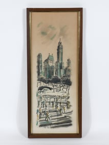 SEBET ICE SKATING IN CENTRAL PARK NYC WATERCOLOR