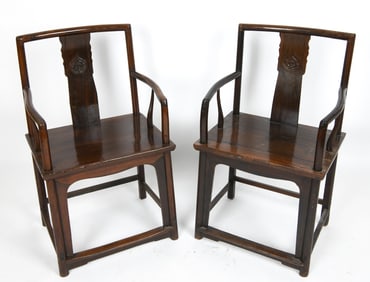PAIR OF MING STYLE TELI HARDWOOD CHINESE ARMCHAIRS