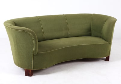 DANISH GREEN WOOL BANANA SOFA C. 1950S