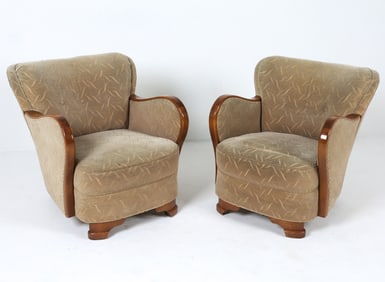 PAIR DECO STYLE DANISH BEECH LOUNGE CHAIRS 1950S