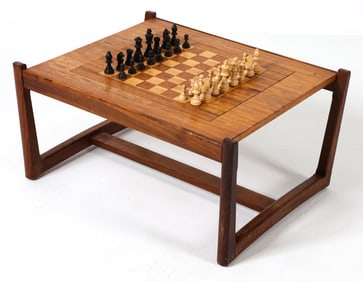 DANISH TEAK, ROSEWOOD, & BEECH CHESS TABLE