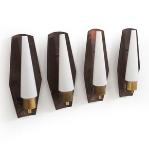 DANISH TEAK & GLASS WALL SCONCES C. 1960S