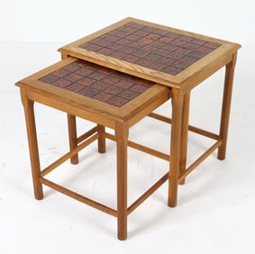 DANISH OAK & TILE NESTING TABLES C. 1970S