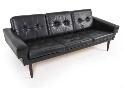 SVEND SKIPPER STYLE BLACK LEATHER SOFA C. 1960S