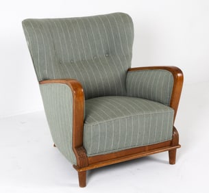 ART DECO SCANDINAVIAN WOOL LOUNGE CHAIR 1940S