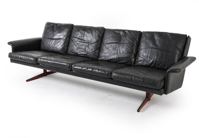 MID-CENTURY DANISH BLACK LEATHER SOFA C. 1970S