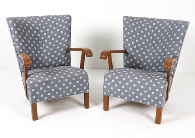 PAIR OF DANISH OAK LOUNGE CHAIRS C. 1950S