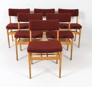 (6) DANISH BEECH & TEAK DINING SIDE CHAIRS 1970S