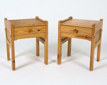 PAIR OF SWEDISH PINE & CANE NIGHT STANDS C. 1970S