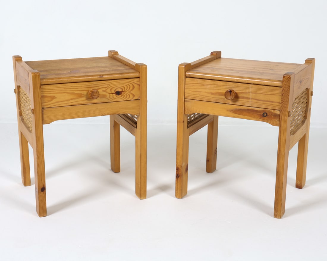 PAIR OF SWEDISH PINE & CANE NIGHT STANDS C. 1970S (1 of 17)