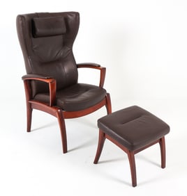FARSTRUP STYLE LEATHER LOUNGE CHAIR & OTTOMAN