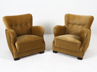 PAIR OF DANISH MOHAIR CLUB LOUNGE CHAIRS C. 1950S