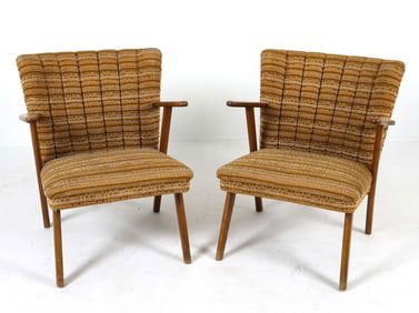 PAIR OF DANISH BEECH & WOOL LOUNGE CHAIRS C. 1960S