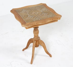 DANISH OAK & CERAMIC TILE SIDE TABLE C. 1970S