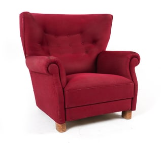 MID-CENTURY DANISH WOOL WINGBACK LOUNGE CHAIR
