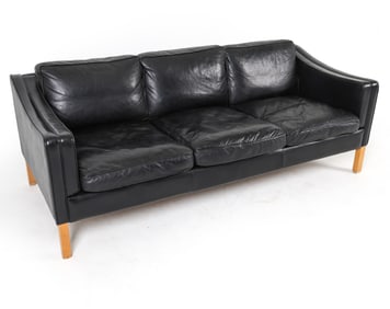 STOUBY DANISH BLACK LEATHER SOFA C. 1970S