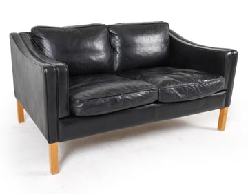 STOUBY DANISH BLACK LEATHER SOFA C. 1970S